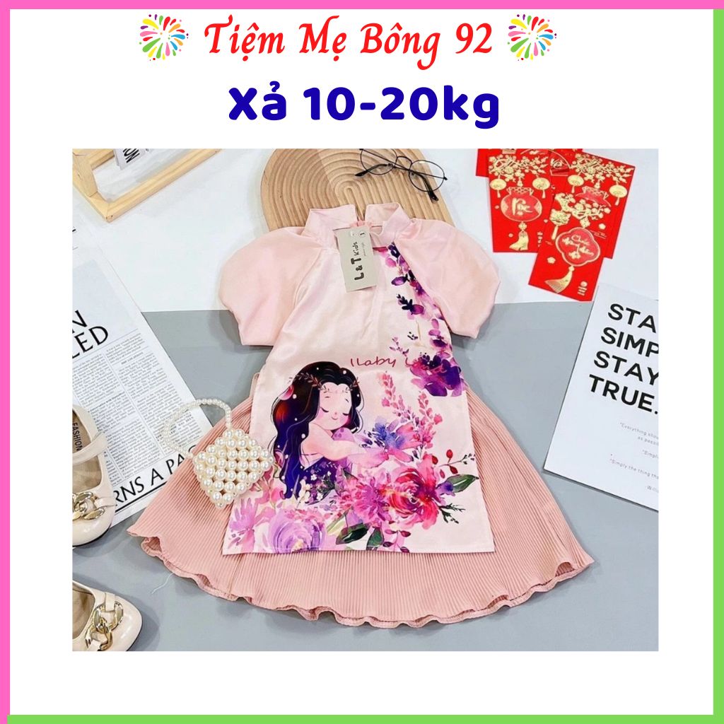 Xả 10-20kg: Sét áo dài cách tân cô gái chân váy xòe xếp ly bé gái AD1
